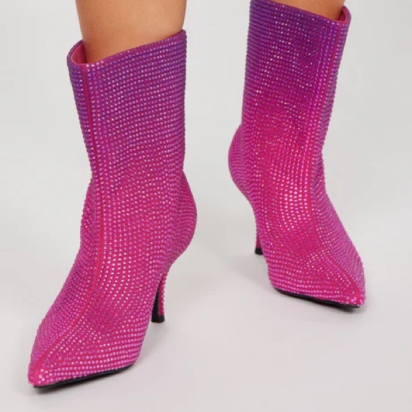 Vibrant Pink and Purple Heeled Boots - Picture 2 of 4